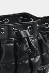 Black Faux Leather Quilted Bucket Bag | Yours Clothing 2