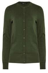 LTS Tall Dark Olive Green Crew Neck Button Cardigan