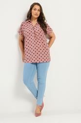 YOURS Plus Size Pink Polka Dot Pleat Front Shirt | Yours Clothing 1