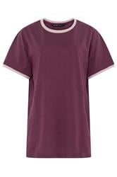 YOURS Curve Purple Contrast Trim T-Shirt