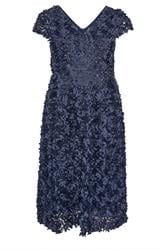 YOURS LONDON Curve Navy Blue 3D Floral Skater Dress