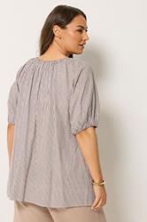 YOURS Plus Size Brown Stripe Print Puff Sleeve Blouse | Yours Clothing 2