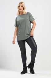 YOURS Plus Size Sage Green Pearl Trim T-Shirt | Yours Clothing 1