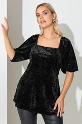 YOURS LONDON Plus Size Black Velvet Square Neck Top | Yours Clothing 3
