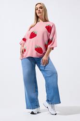 LIMITED COLLECTION Plus Size Pink Strawberry knitted Boxy Top | Yours Clothing 1