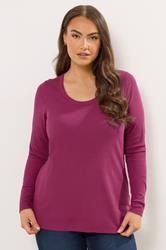YOURS Plus Size Dark Pink Ribbed Scoop Neck Top | Yours Clothing 3