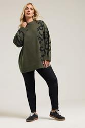 YOURS Plus Size Khaki Green Leopard High Neck Jumper | Yours Clothing 1