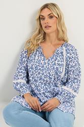 YOURS Plus Size Blue Leaf Pintuck Blouse | Yours Clothing 1