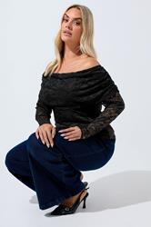 LIMITED COLLECTION Plus Size Black Lace Bardot Top | Yours Clothing 1