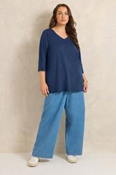 EVANS Plus Size Navy Blue V-Neck Cotton Top | Evans 1