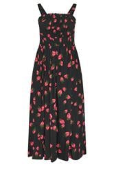 YOURS Curve Black Strawberry Print Midi Dress