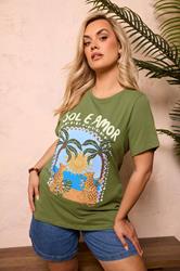 YOURS Plus Size Green 'Sol E Amor' Graphic T-Shirt | Yours Clothing 3