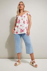 YOURS Plus Size White Floral Print Frill Sleeve Top | Yours Clothing 2