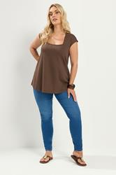 YOURS Plus Size Chocolate Brown Cap Sleeve Top | Yours Clothing 1