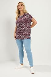YOURS Plus Size Red Ikat T-Shirt | Yours Clothing 1