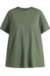 EVANS Plus Size Khaki Pure Cotton T-Shirt | Evans 5