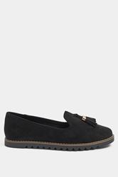 Black Faux Suede Tassel Slip On Loafers In Wide E Fit | Yours Clothing 2