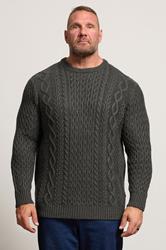 BadRhino Big & Tall Charcoal Grey Crew Neck Cable Knit Jumper | BadRhino 3