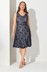 YOURS LONDON Plus Size Blue Zip Front Lace Skater Dress | Yours Clothing 1