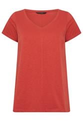 EVANS Curve Rust Orange V-Neck Cotton T-Shirt