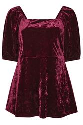 YOURS LONDON Curve Wine Red Velvet Square Neck Top