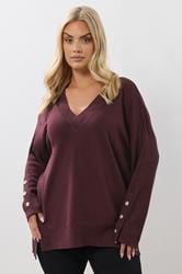 YOURS Plus Size Purple Button V-Neck Jumper | Yours Clothing 3