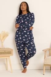 YOURS Plus Size Set Navy Blue Bow Soft Touch Pyjama & Eye Mask | Yours Clothing 2