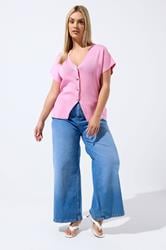 LIMITED COLLECTION Plus Size Pink Short Sleeve Knitted Top | Yours Clothing 1