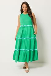 YOURS Plus Size Green Swirl Trim Tiered Maxi Dress | Yours Clothing 2
