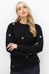 LTS Tall Black Knitted Eyelet Jumper | Long Tall Sally 3