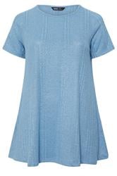 YOURS Curve Blue Soft Touch Ribbed Swing T-Shirt