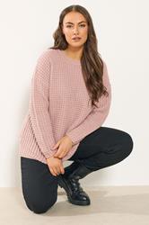 YOURS Plus Size Light Pink Waffle Knit Jumper | Yours Clothing 3