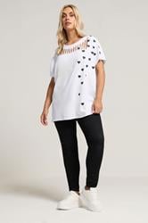 YOURS Plus Size White Printed Heart Slash Detail Top | Yours Clothing 1