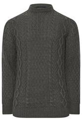 BadRhino Big & Tall Charcoal Grey Crew Neck Cable Knit Jumper