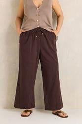 EVANS Plus Size Chocolate Brown Cotton Wide Leg Trouser | Evans 3