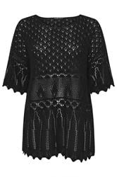 YOURS Curve Black Crochet Tunic Top