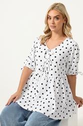 YOURS  Plus Size White Polka Dot Bow Front Peplum Top | Yours Clothing 3