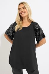 YOURS Plus Size Black Sequin Short Sleeve Blouse | Yours Clothing 3
