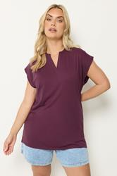 YOURS Plus Size Purple Notch Neck T-Shirt | Yours Clothing 3