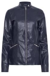 LTS Tall Navy Blue Leather Funnel Neck Jacket | Long Tall Sally 5