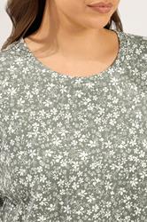YOURS Plus Size Sage Green Ditsy Floral Basic T-Shirt | Yours Clothing 4