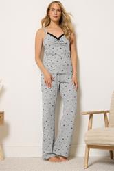 LTS Tall Women's Grey Heart Print Cotton Wide Leg Pyjama Set | Long Tall Sally 1