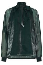 LTS Tall Dark Green Organza Tie Neck Blouse