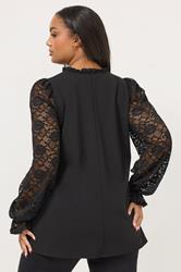 YOURS Plus Size Black Lace Long Sleeve Top | Yours Clothing 2
