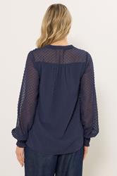 LTS Tall Women's Navy Blue Dobby Spot Shirred Cuff Top | Long Tall Sally 2