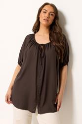 YOURS Plus Size Chocolate Brown Button Through Top | Yours Clothing 3