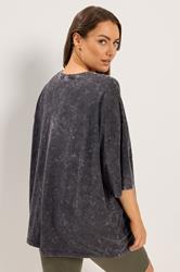 YOURS Plus Size Grey Acid Wash Rose Boxy T-Shirt | Yours Clothing 2