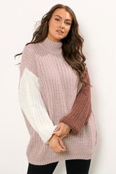 YOURS Plus Size Natural Brown Colourblock Knitted Jumper | Yours Clothing 3