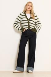 LTS Tall Green Knitted Stripe Button Cardigan | Long Tall Sally 1