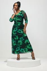 YOURS LONDON Plus Size Black & Green Abstract Mesh Maxi Dress | Yours Clothing 1
